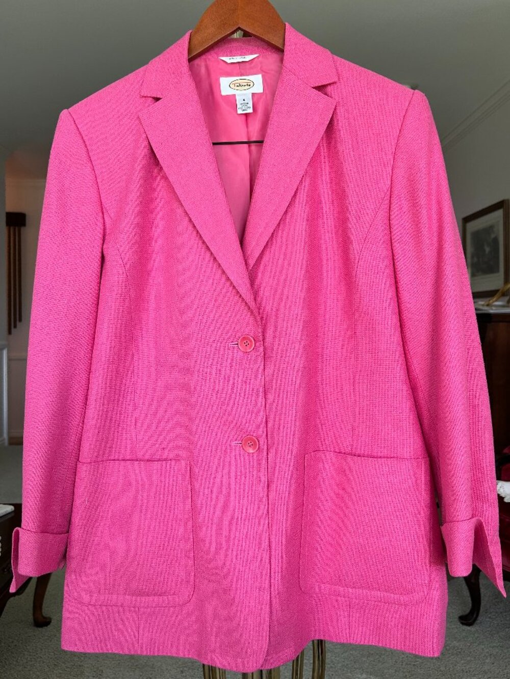 Talbots hot pink two button blazer jacket size 4 silk